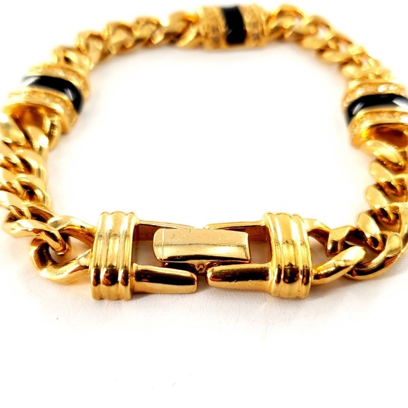 Vintage SAL Swarovski Clear Crystal Blank Enamel Gold Tone Chain 7" Bracelet - Picture 4 of 8